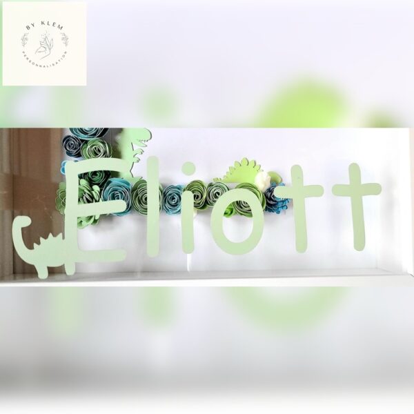 Cadre initiale fleurie personnalisé - bleu/vert pastel - dinosaure