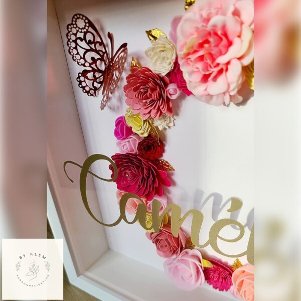 Cadre initiale fleurie personnalisé - tons rose girly