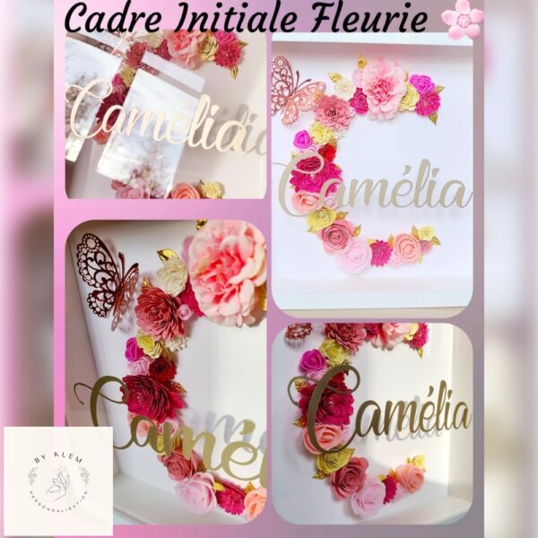 Cadre initiale fleurie personnalisé - tons rose girly