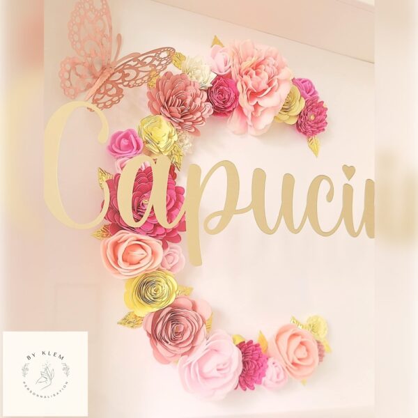 Cadre initiale fleurie personnalisé - tons rose girly