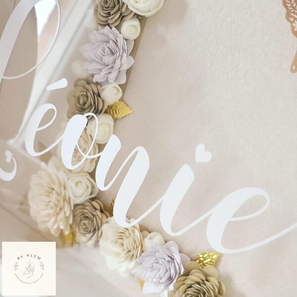 Cadre initiale fleurie personnalisé - blanc/beige - papillon